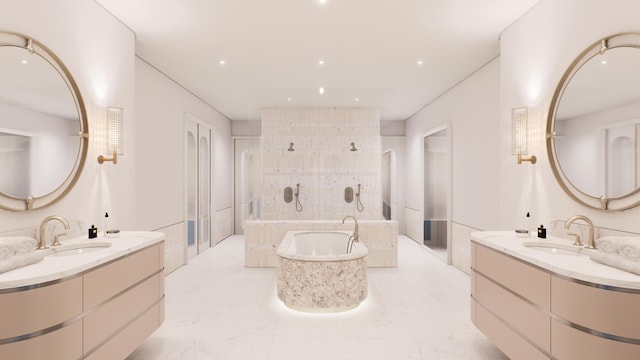 bathroom with a bathing tub and vanity