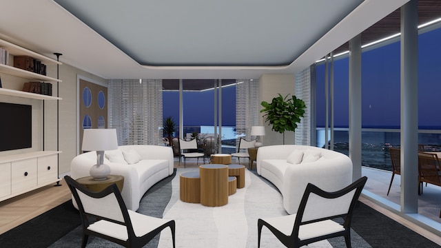 living room with expansive windows