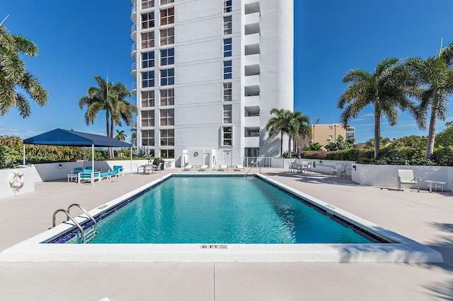 view of swimming pool with a patio