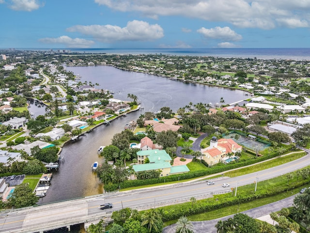 aerial view with a water view