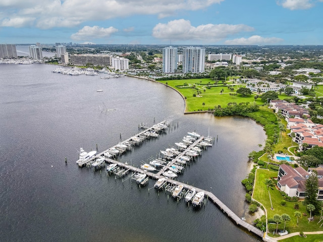 aerial view with a water view