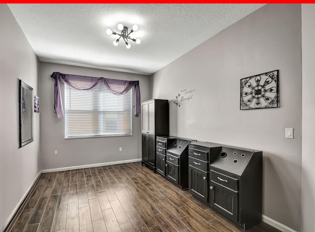 interior space featuring dark hardwood / wood-style flooring and a textured ceiling