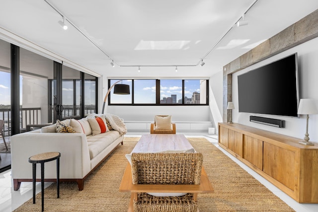 living room with rail lighting