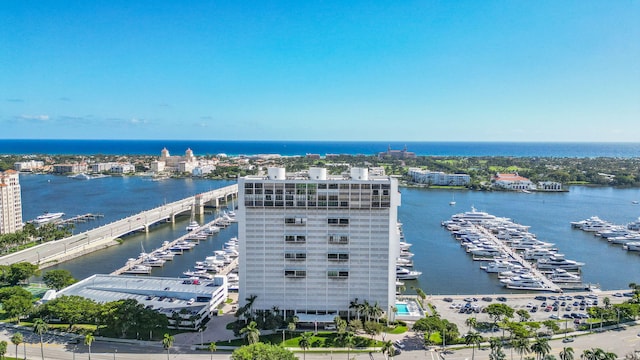 aerial view with a water view