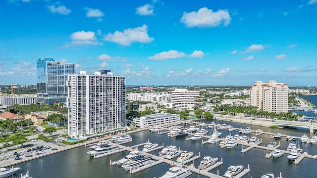 aerial view featuring a water view