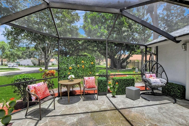 view of patio with a lanai