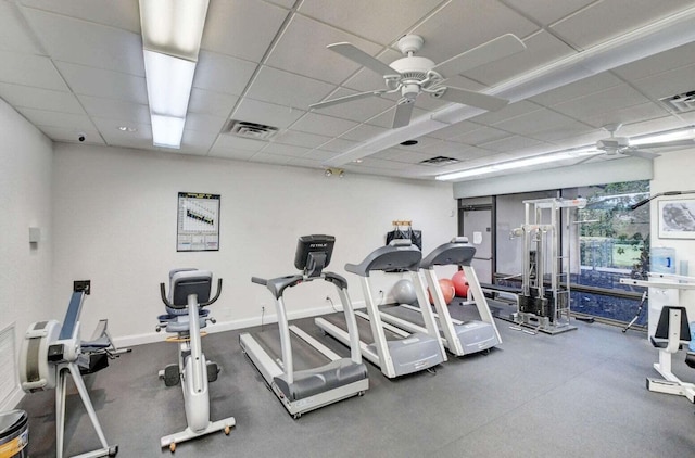 gym featuring ceiling fan