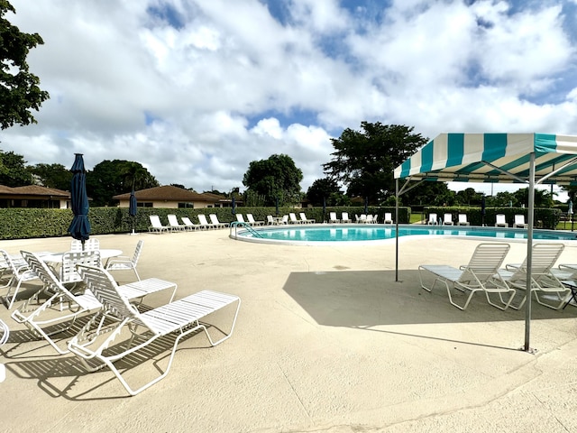 view of swimming pool featuring a patio