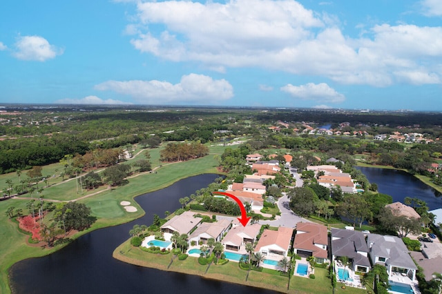 aerial view with a water view