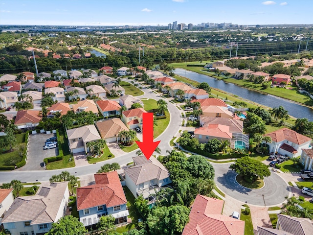 aerial view with a water view