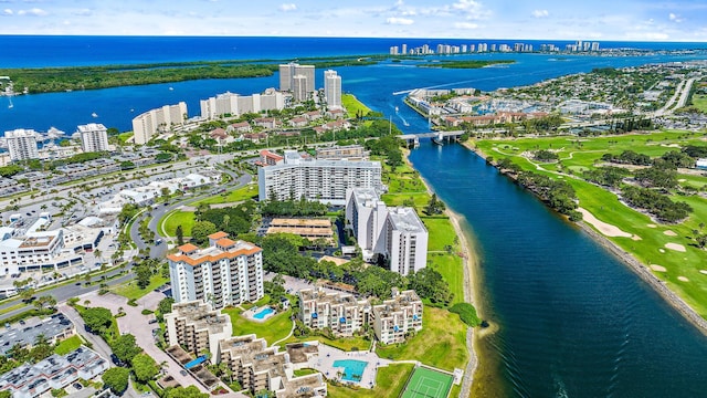 aerial view featuring a water view