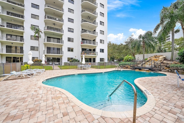 view of pool featuring a patio area