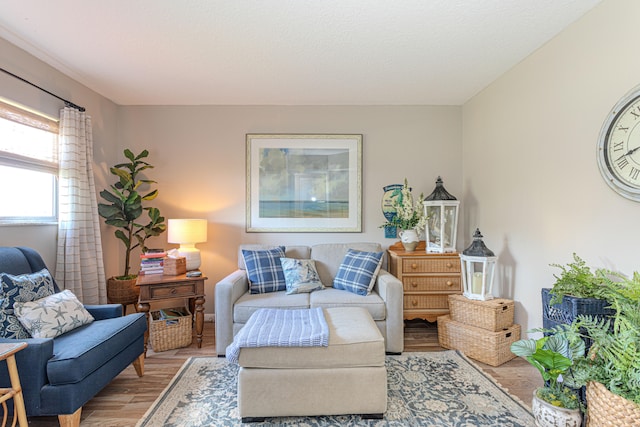 living room with light hardwood / wood-style flooring