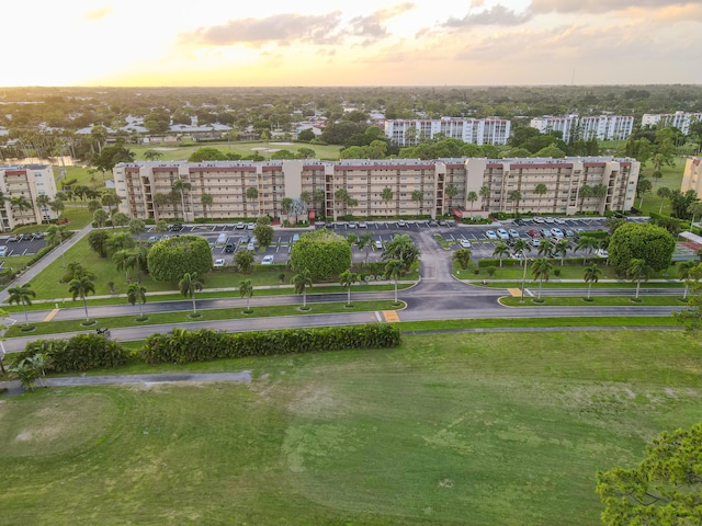 view of aerial view at dusk