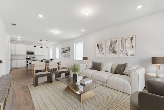 living room featuring light hardwood / wood-style floors