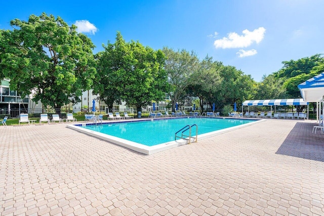 view of swimming pool with a patio area