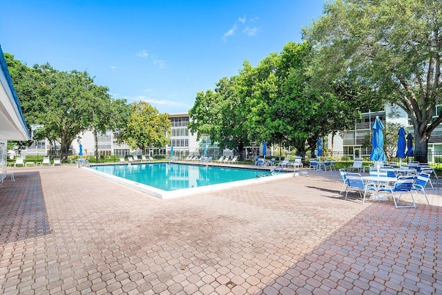 view of swimming pool with a patio