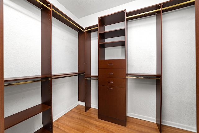 walk in closet featuring light hardwood / wood-style flooring