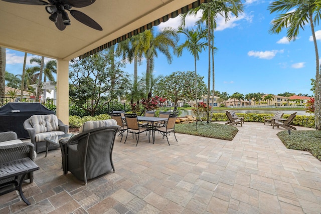 view of patio / terrace with a grill and ceiling fan