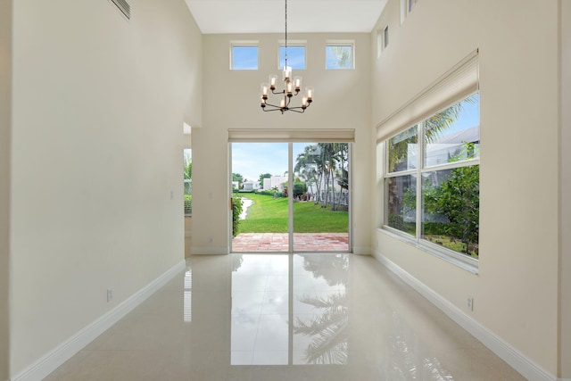 interior space with a chandelier