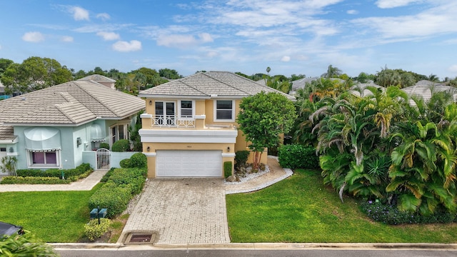 view of front of house featuring a garage and a front lawn