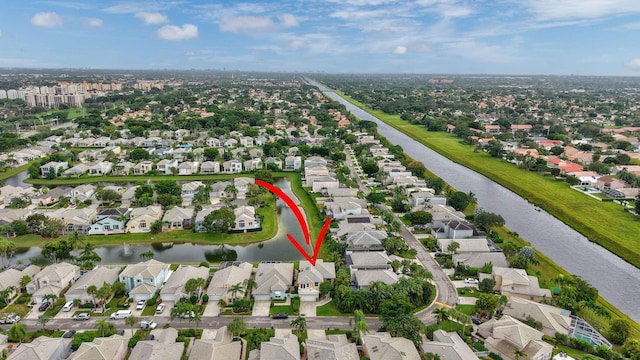 bird's eye view featuring a water view