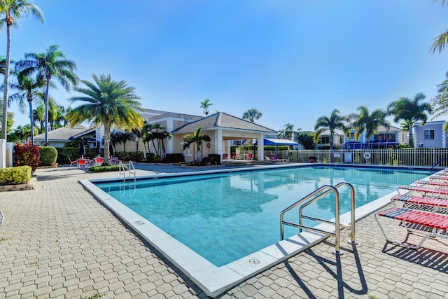 view of swimming pool featuring a patio