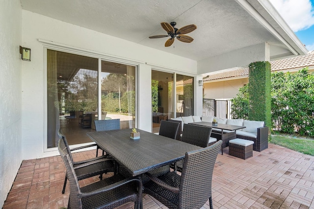 view of patio / terrace with outdoor lounge area and ceiling fan