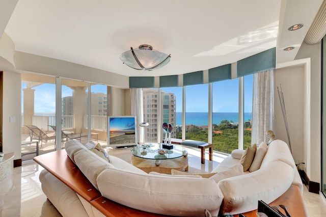 living room with expansive windows