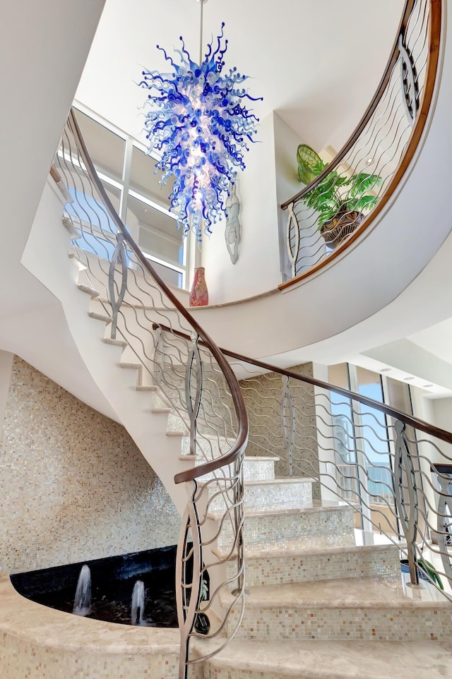 stairs with a high ceiling