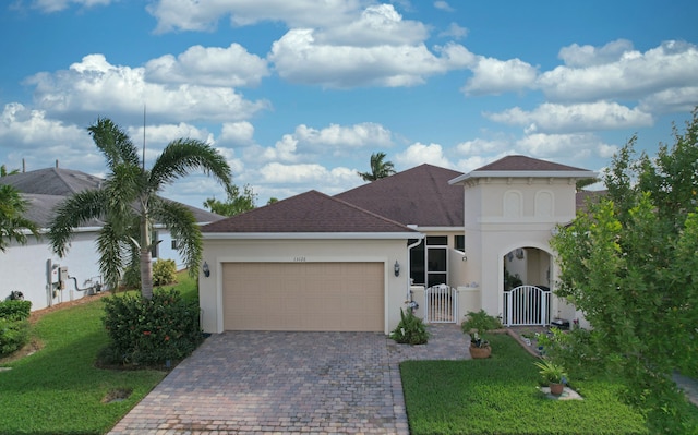 view of front of home with a garage and a front yard