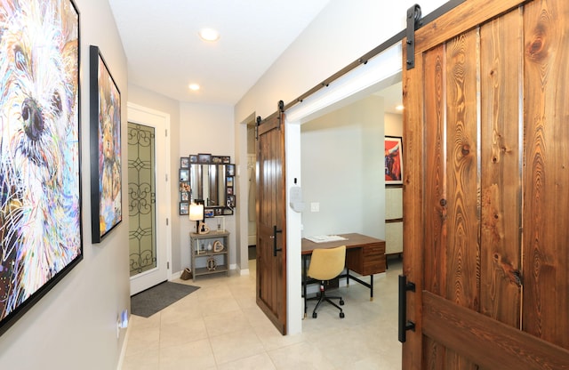 hallway with a barn door