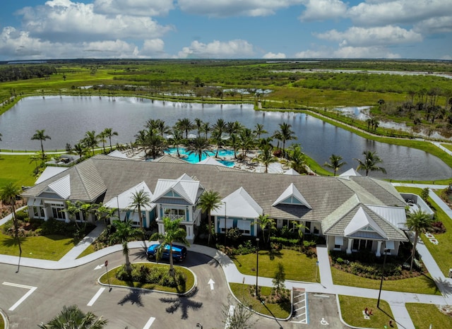 aerial view with a water view