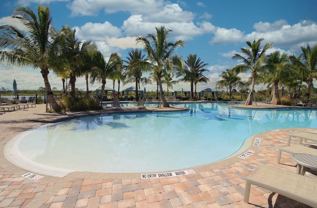 view of swimming pool with a patio area