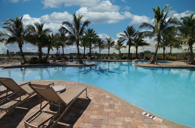 view of swimming pool with a patio area