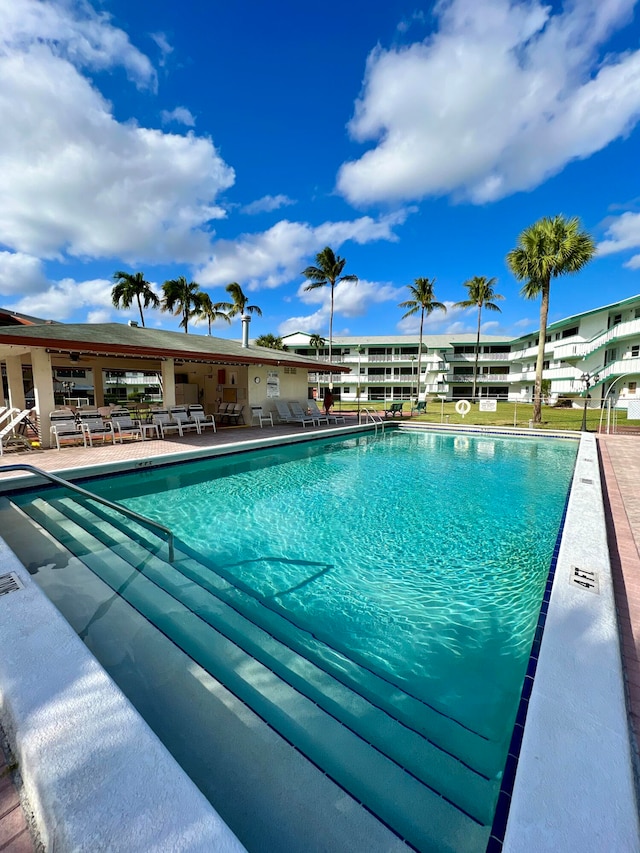 view of swimming pool with a patio area