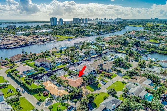 aerial view with a water view