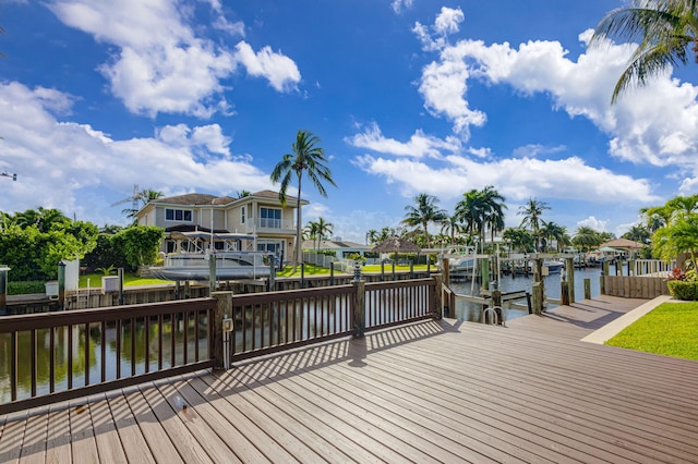 view of dock with a water view