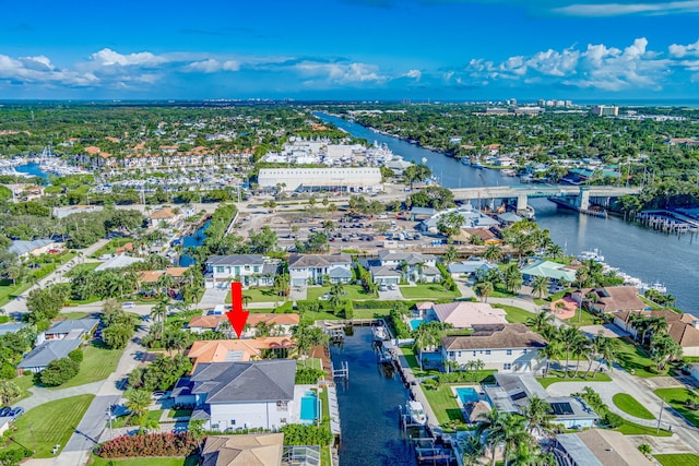 aerial view with a water view