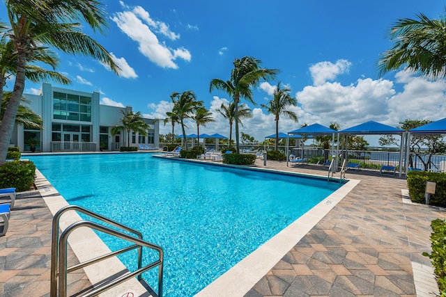 view of swimming pool featuring a patio area