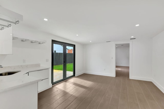 interior space featuring hardwood / wood-style flooring and sink