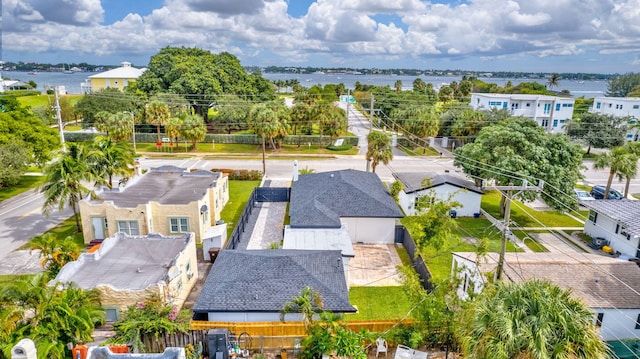 aerial view with a water view