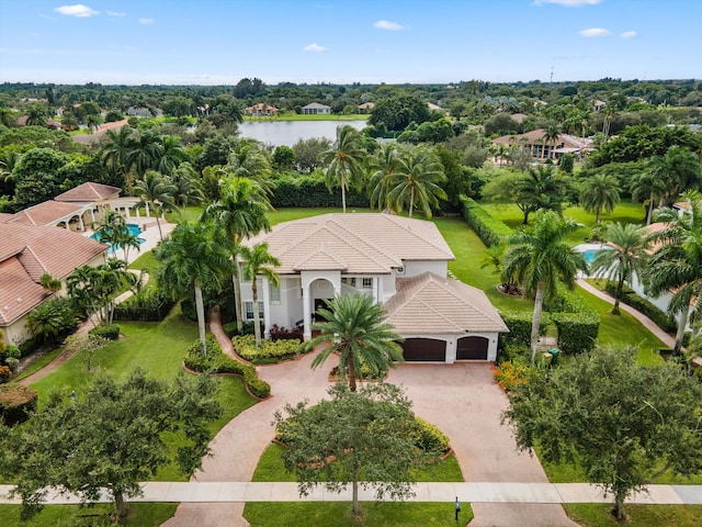 bird's eye view featuring a water view