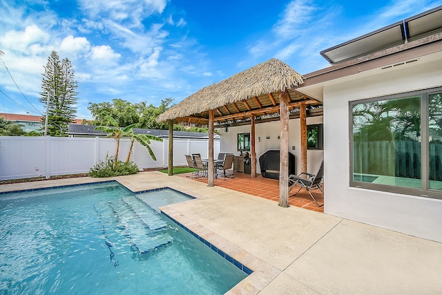 view of swimming pool with a patio