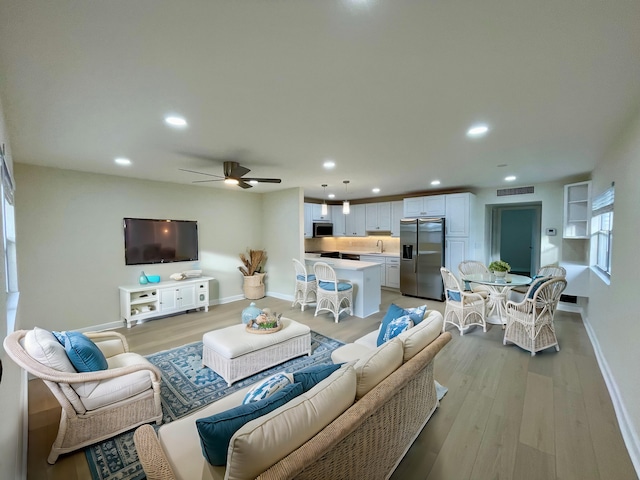 670 Monaco N Unit N, Delray Beach, FL 33446 - living area featuring recessed lighting, light wood-style floors, baseboards, and a ceiling fan