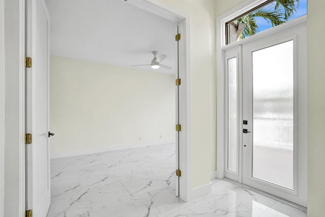 entryway with ceiling fan