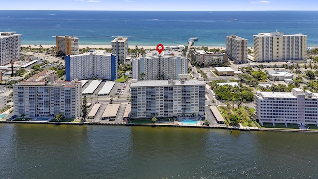 bird's eye view featuring a water view