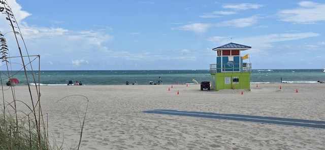 view of water feature featuring a beach view