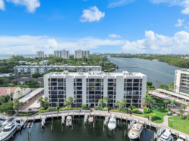 aerial view featuring a water view