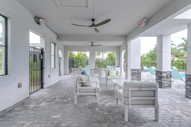 view of patio / terrace featuring an outdoor living space and ceiling fan